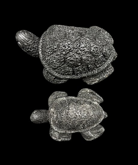 亀親子 置物 錫 カメ 長寿 財福 縁起物 オブジェ 骨董品 アンティーク