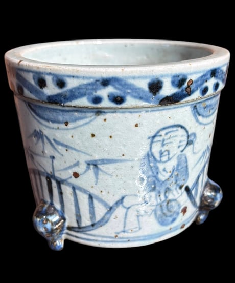 盆栽鉢 染付 [人物絵] 中国雑貨 ようぼん 鉢 陶器 中国 古美術 骨董品 アンティーク