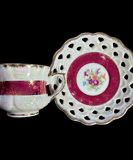 【5客揃】 China Rose カップ&ソーサー ポット 薔薇 オーロラ 花柄 紅茶 コーヒー カップ 茶器 昭和 レトロ アンティーク