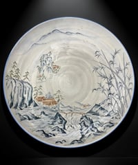 庫山窯 古伊万里 山水風景図 装飾皿 大皿 盛り皿 飾皿 インテリア 古美術 時代物 骨董品 アンティーク