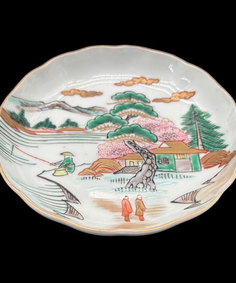 【5客セット】 古伊万里 小皿 金彩 松竹梅 山水風景図 色絵 豆皿 取り皿 和食器 時代物 陶器 骨董品 アンティーク