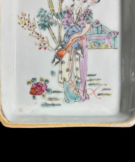 中国美術 美人 粉彩人物絵 清時代 中国雑貨 陶板 磁板 食器 インテリア 時代物 中国 陶器 骨董品 アンティーク