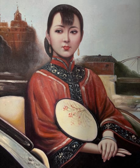 中国美術 油絵【人物画】額装 壁掛 絵画 色絵 民国 古美術 アンティーク コレクション