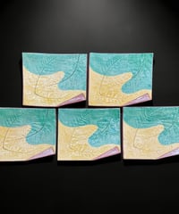 【5客セット】 大樋焼 菓子皿 瓢箪団扇印文図 四方皿 角皿 小皿 平皿 時代物 和食器 骨董品 アンティーク