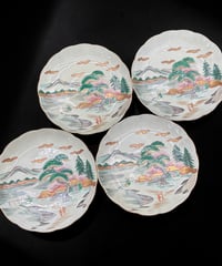 【4客セット】 古伊万里 大皿 金彩 松竹梅 山水風景図 色絵 盛り皿 取り皿 和食器 時代物 陶器 骨董品 アンティーク