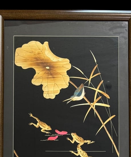 中国現地買入 カエル 切り絵 貼り絵 中国 蛙 鴛鴦 風景 額 版画 アート イラスト 美術品 中国雑貨 コレクション 骨董品 アンティーク