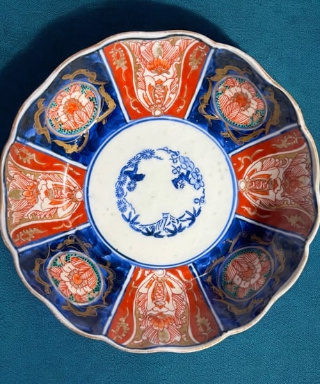 小皿■古い伊万里赤絵 鶴 松竹梅 窓花唐草紋 6枚 骨董品(江戸後期～明治期)■ 小皿□古い伊万里赤絵 鶴 松竹梅 窓花唐草紋 6枚 骨董品(江戸後期