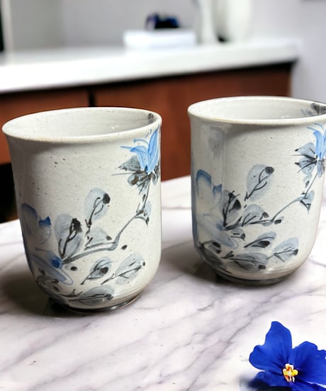 【2客セット】九谷焼 星香 染付 向付 湯呑み 茶器 茶碗 茶道具 器 陶器 骨董品