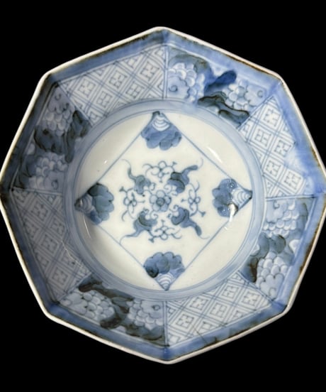 染付 八角鉢 [草花文絵] 小鉢 盛り皿 飾り皿 深鉢 器 和食器 伊万里 骨董品 アンティーク