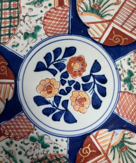 古伊万里 色絵【鶴草花紋】大皿 丸皿 盛り皿 飾り皿 和食器 古美術 和食器 骨董品 アンティーク