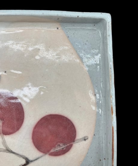 時代物 四方皿 柿の木 四角皿 角皿 角鉢 飾皿 陶器 和食器 骨董品 アンティーク