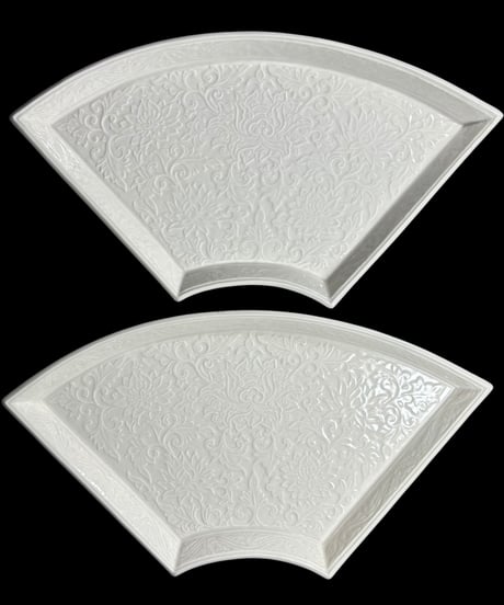 【2客セット】草花柄 扇面皿 オードブル 扇鉢 総柄 取り皿 飾り皿 和食器 絵皿 和皿 骨董品 アンティーク
