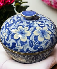 染付 大深鉢 フタ付き 花柄 盛り皿 飾り皿 鉢 フローラル 中国雑貨 和食器 骨董品