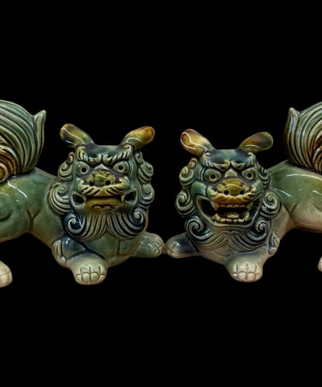 シーサー 阿吽の呼吸 置物 縁起物 守神 魔除け 厄除け 飾り 陶器 工芸品 インテリア 骨董品 アンティーク
