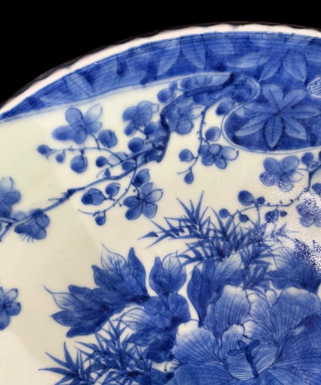 古伊万里 梅牡丹文図 染付 時代物 大皿 盛り皿 飾り皿 古伊万里 古美術 和食器 骨董品 アンティーク