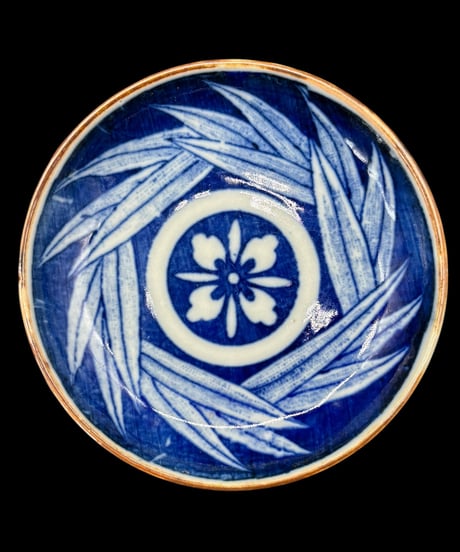 【3客セット】 古伊万里 印判皿 笹文図 染付 小皿 丸皿 平皿 和食器 時代物 骨董品 アンティーク