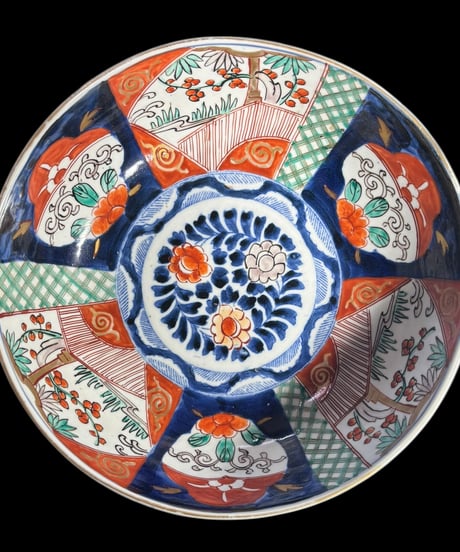古伊万里 色絵 大鉢 梅草花文図 盛り鉢 取り皿 飾り皿 和食器 陶器 伊万里 時代物 骨董品 アンティーク