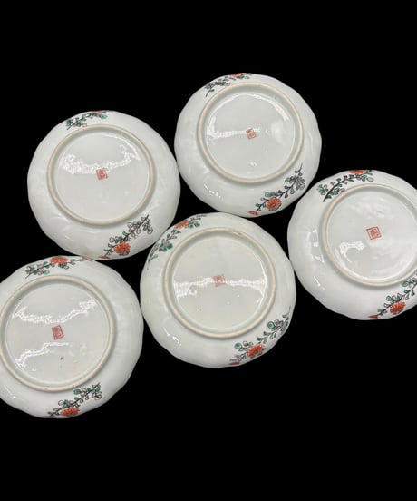 【5客セット】 古伊万里 小皿 金彩 松竹梅 山水風景図 色絵 豆皿 取り皿 和食器 時代物 陶器 骨董品 アンティーク