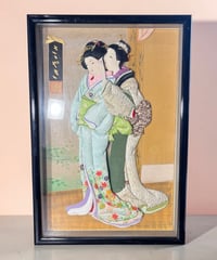 ささやき 押絵 美人画 浮世絵 日本絵画 伝統 手芸技法 額装 額 壁掛 絵画 雑貨 アート アンティーク コレクション