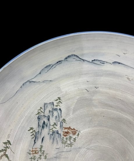 庫山窯 古伊万里 山水風景図 装飾皿 大皿 盛り皿 飾皿 インテリア 古美術 時代物 骨董品 アンティーク