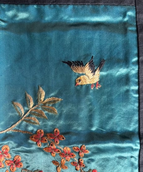 中国刺繍 [草花鳥図] シルク 織物 テーブルクロス 布 タペストリー 中国雑貨 アンティーク