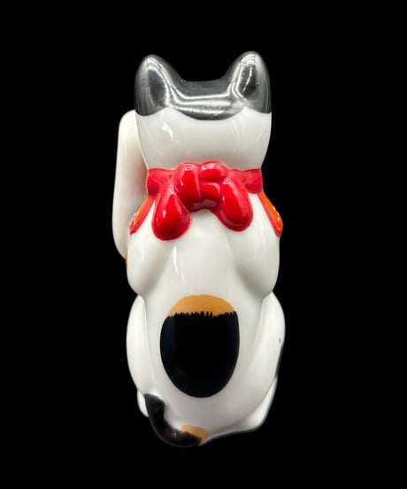 古瀬戸 招き猫 福 薬師窯 左手 縁起物 飾り 陶器 昭和 レトロ 工芸品 インテリア 骨董品 アンティーク