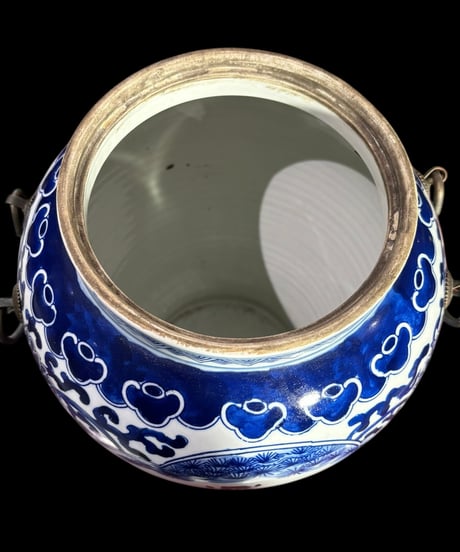 中国現地買付 蓋付き 丸壺 [草花文仙人人物絵] 中国雑貨 壺 フラワーベース 花瓶 花入れ 花器 陶器 中国 古美術 骨董品 アンティーク