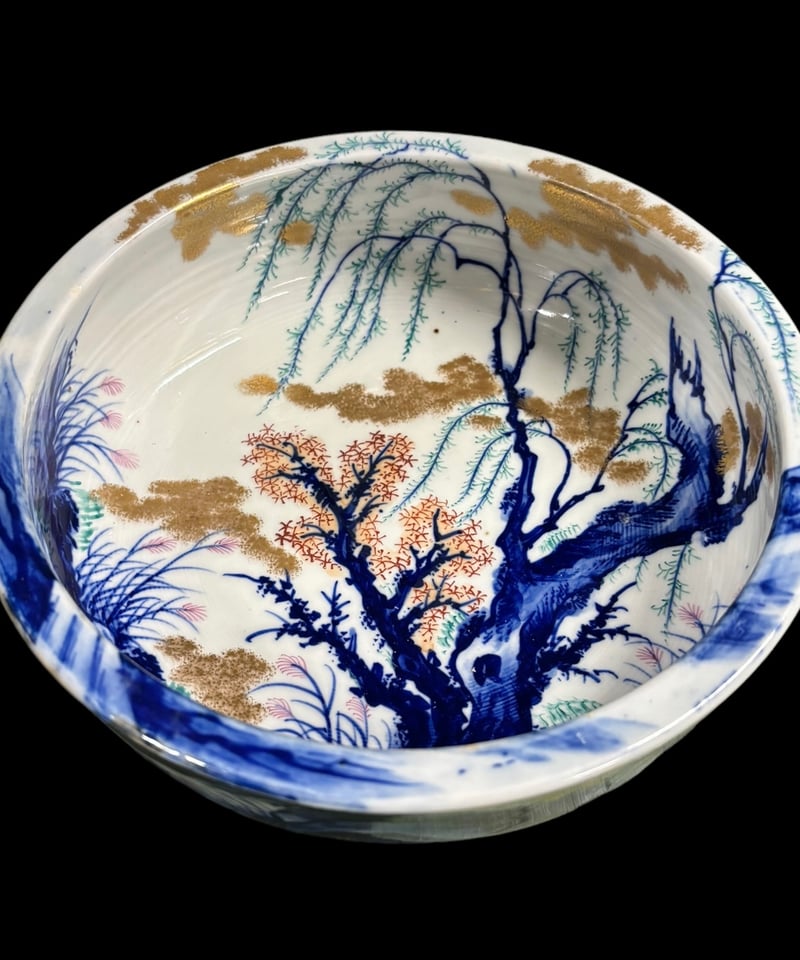 染付 金彩 深皿 [梅 松] 鉢 盛り皿 飾り皿 大鉢 深鉢 器 和食器 骨董品