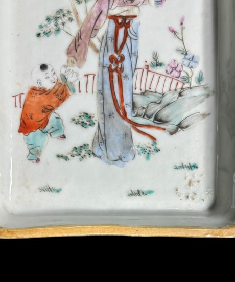 中国美術 美人 粉彩人物絵 清時代 中国雑貨 陶板 磁板 食器 インテリア 時代物 中国 陶器 骨董品 アンティーク