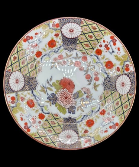 有田焼 昭風窯 色絵皿 菊文様 古伊万里 花柄 丸皿 大皿 飾皿 和食器 陶器 骨董品 アンティーク