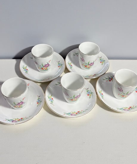 【5客揃】 Fancy China カップ&ソーサー 花柄 紅茶 コーヒー カップ 茶器 昭和 レトロ アンティーク