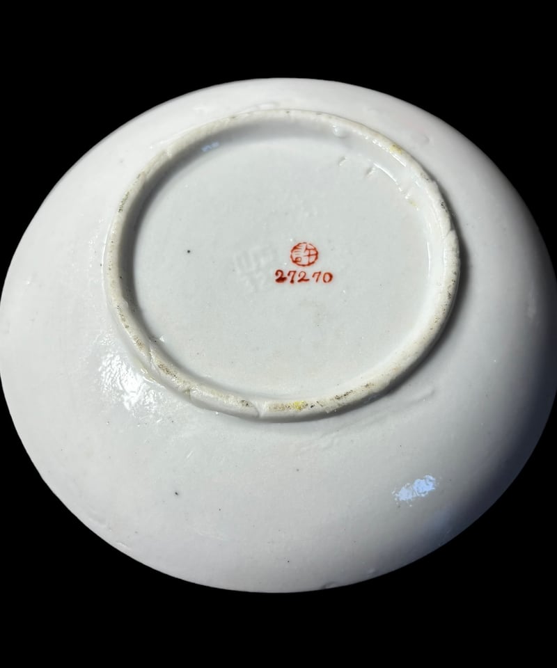 二重角渦福　深皿　宝絵　三彩折鶴松梅　骨董品 鶴に松梅図吹き墨大皿 深川製磁 /315│埼玉県熊谷市のの骨董品