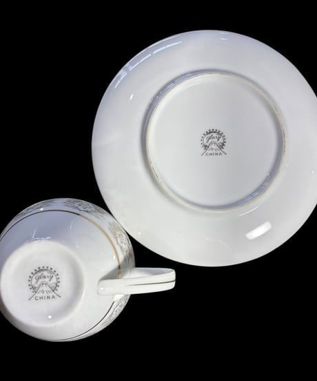 【5客揃】 glory CHINA カップ&ソーサー 花鳥柄 ゴールド マグカップ 鶴 紅茶 コーヒー カップ 茶器 昭和 レトロ アンティーク