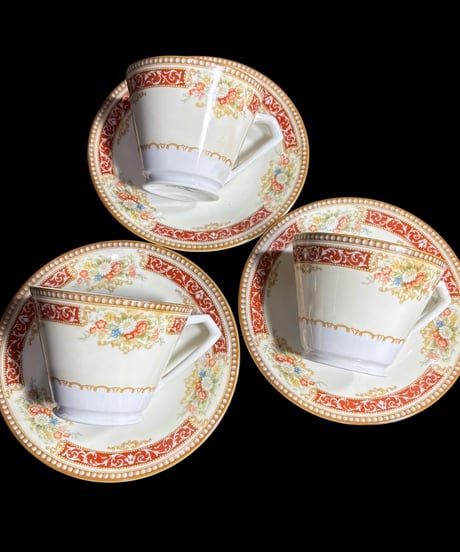 【3客揃】オールドノリタケ 日本陶器会社 カップ&ソーサー ノリタケ 花柄 マグカップ 紅茶 コーヒー カップ 器 昭和 レトロ 骨董品 アンティーク