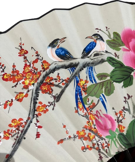 飾扇子 [梅鳥花] 花開富貴 漢墨 置物 扇子 装飾 飾り扇 舞扇 縁起物 お祝い 和 アンティーク