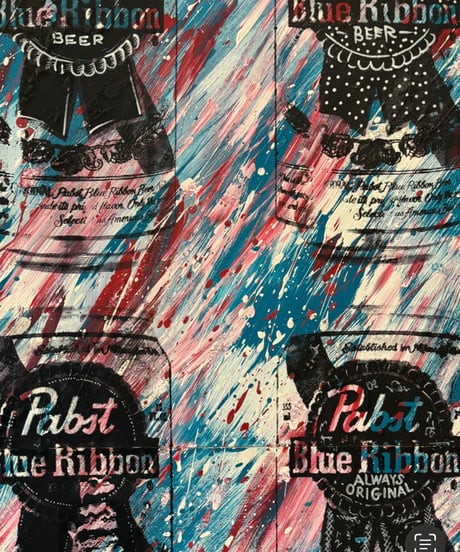 油絵 Pabst Blue Ribbon パブストブルーリボン 木製看板 ビール 油彩 看板 額装 壁掛 絵画 色絵 雑貨 インテリア アンティーク コレクション