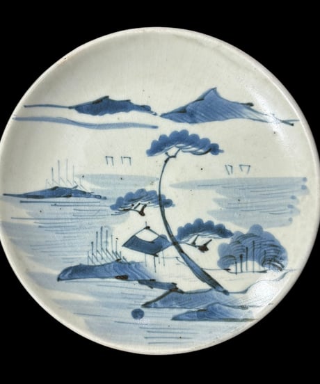 伊万里 染付 松 山水 丸皿 平皿 取り皿 盛り皿 飾り皿 江戸 和食器 骨董品 アンティーク