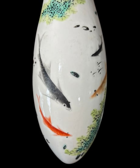 中国現地買入 一輪挿し [鯉] 壁掛け 中国雑貨 花瓶 フラワーベース 色絵 陶磁器 陶器 骨董品 アンティーク