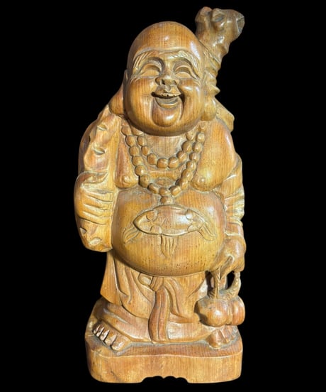 木彫り 布袋尊 七福神 木製 布袋様 開運 縁起物 彫刻 仏像 古美術 インテリア 置物 オブジェ 骨董品 アンティーク