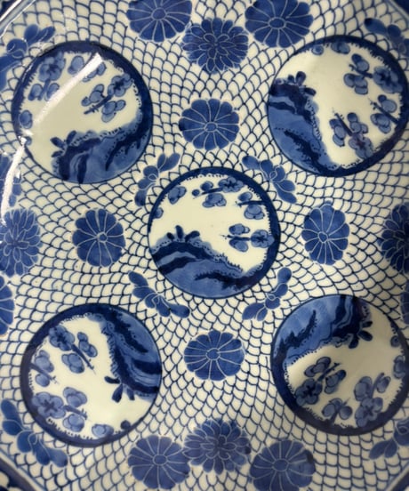 染付 大皿 [松竹梅紋絵] 盛り皿 飾り皿 器 古伊万里 江戸時代 和食器 骨董品