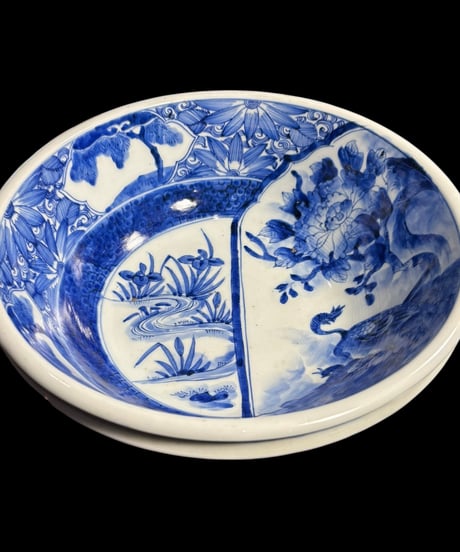 古伊万里 大鉢 鶏草花文図 盛り鉢 色絵 鉢 取り皿 飾り皿 和食器 陶器 伊万里 骨董品 アンティーク