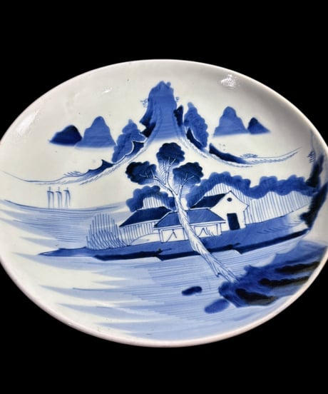 古伊万里 染付 大皿 山水風景図 平皿 取り皿 盛り皿 飾り皿 和食器 伊万里 骨董品 アンティーク