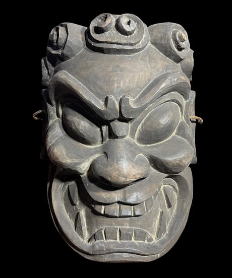 竃神 木彫面 彫刻 鬼面 天狗 飾面 縁起物 古美術 時代物 インテリア 骨董品 アンティーク