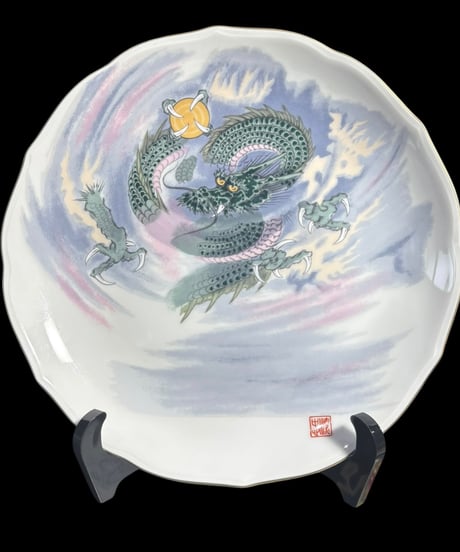 西暦弐千年謹製 深川製磁 有田焼 絵皿 龍 辰 色絵 干支 プレート 丸皿 取り皿 飾り皿 縁起皿 骨董品 アンティーク