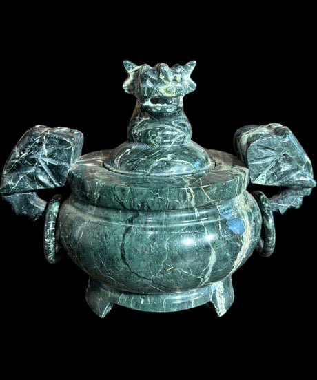 大理石 香炉 獅子 三足 緑石 狛犬 香道具 美術品 インテリア 置物 陶器 中国 時代物 骨董品 アンティーク
