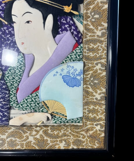 寛政三美人 押絵 美人画 浮世絵 日本絵画 伝統 手芸技法 額装 額 壁掛 絵画 江戸時代 アート アンティーク コレクション