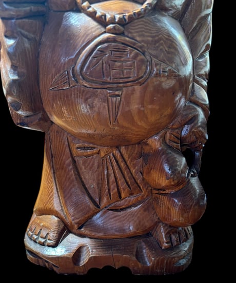 木彫り 布袋尊 七福神 木製 布袋様 商売繁盛 縁起物 彫刻 仏像 古美術 インテリア 置物 オブジェ 骨董品 アンティーク