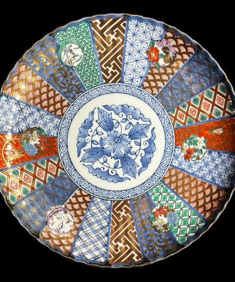 龍峰窯 色絵 大皿 [祥瑞花丸紋] 金彩 花風流 平皿 丸皿 小皿 取り皿 飾り皿 和食器 骨董品 アンティーク
