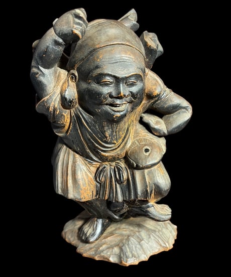 木彫り 大黒天 七福神 木製 大黒様 縁起物 開運 縁起物 仏像 古美術 仏教美術 インテリア 置物 オブジェ 骨董品 アンティーク