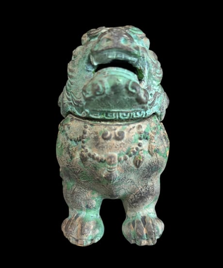 福徳獅子 香炉 鋳鉄製 唐獅子 狛犬 置物 美術品 縁起物 オブジェ 陶磁器 陶器 骨董品 アンティーク